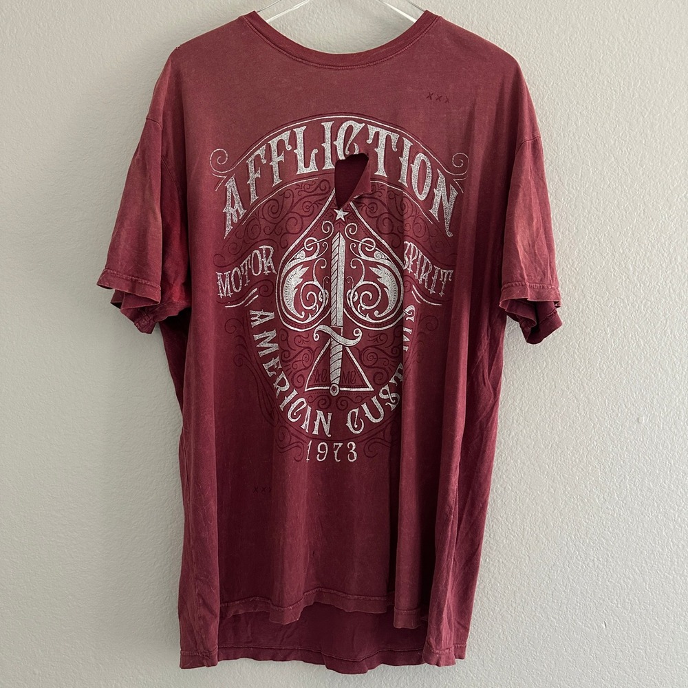 Affliction T-Shirt Mens 2XL Red American Customs Skull Biker Graphic Distressed
